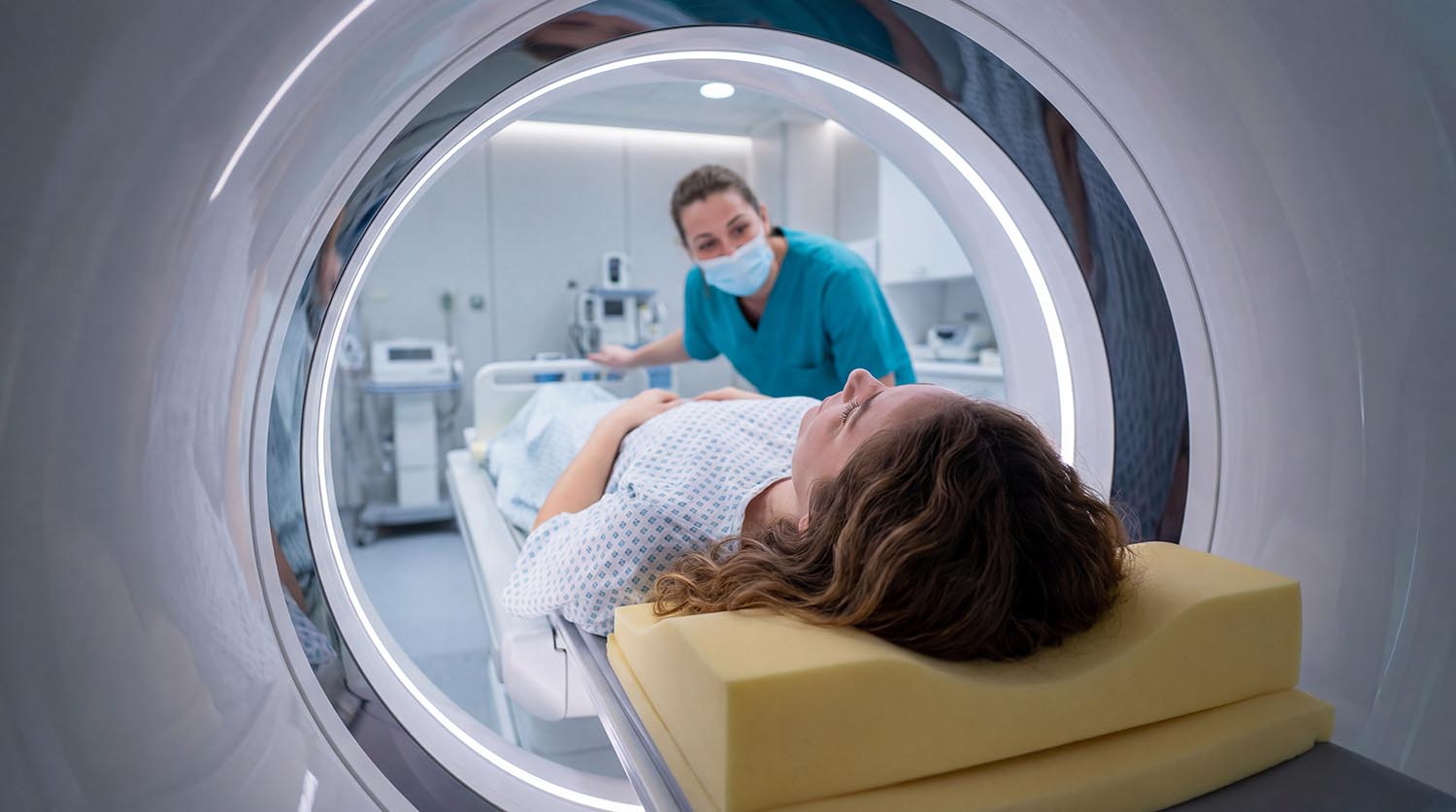 Patient undergoing MRI scan inside medical imaging machine with AdobeStock 1819603287